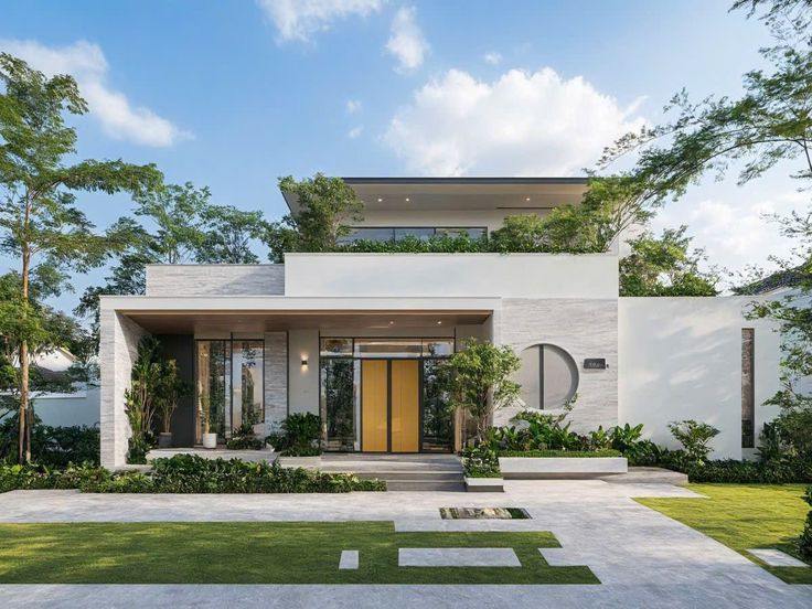 Bảo Trì Cảnh Quan Như Thế Nào Để Khu Vườn Luôn Xanh Đẹp? 4 Biệt thự hiện đại hai tầng với sân vườn và lối vào lát đá giải pháp bảo trì cảnh quan