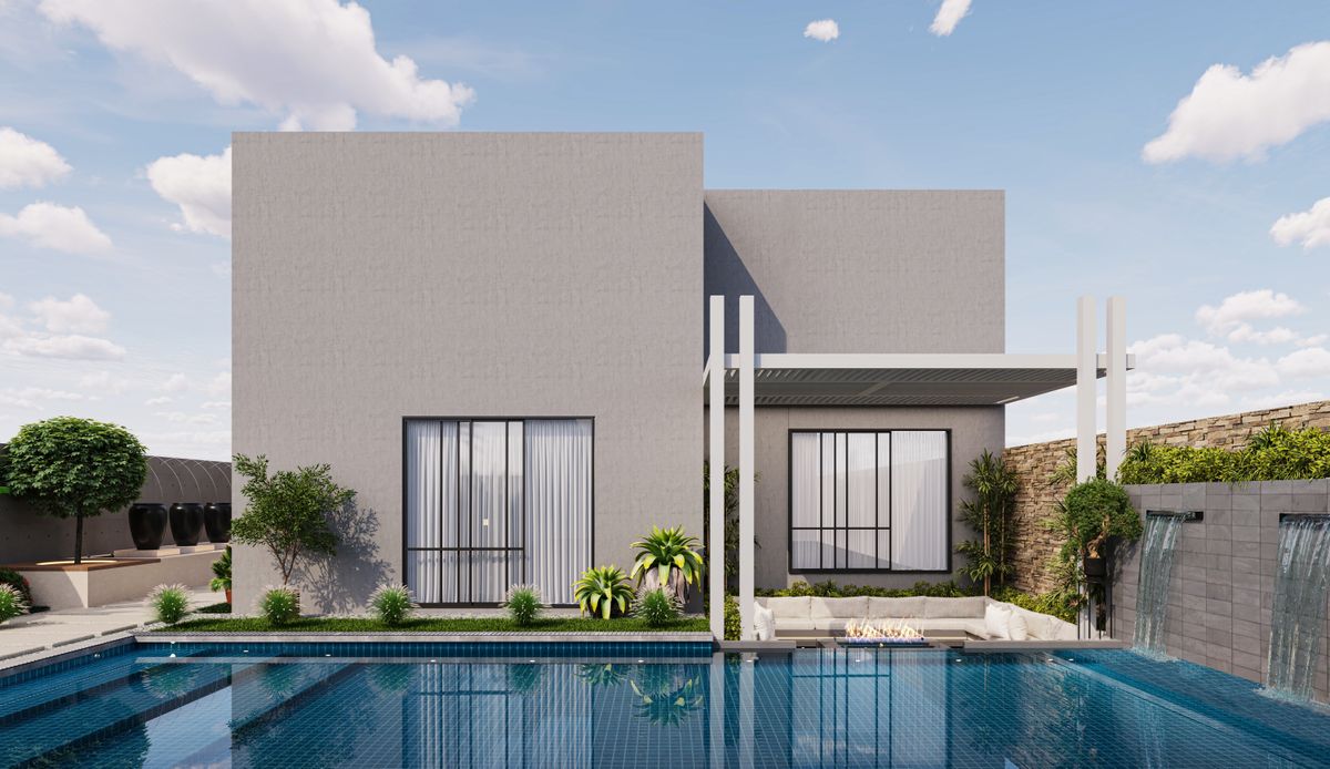 Hardscape Và Softscape Là Gì? 2 Thành Phần Của Mọi Khu Vườn 3 Biệt thự hiện đại với hồ bơi và bồn cây