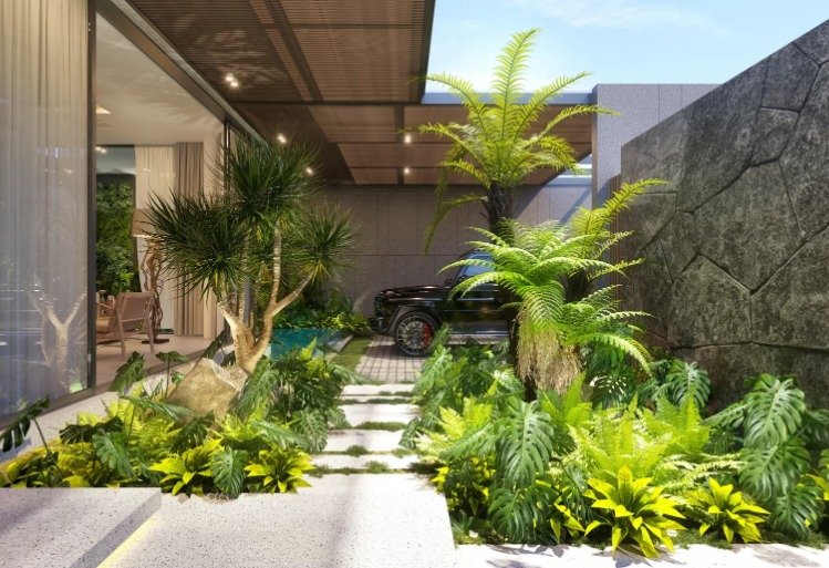 Mẫu biệt thự Tropical với vườn xanh bao quanh