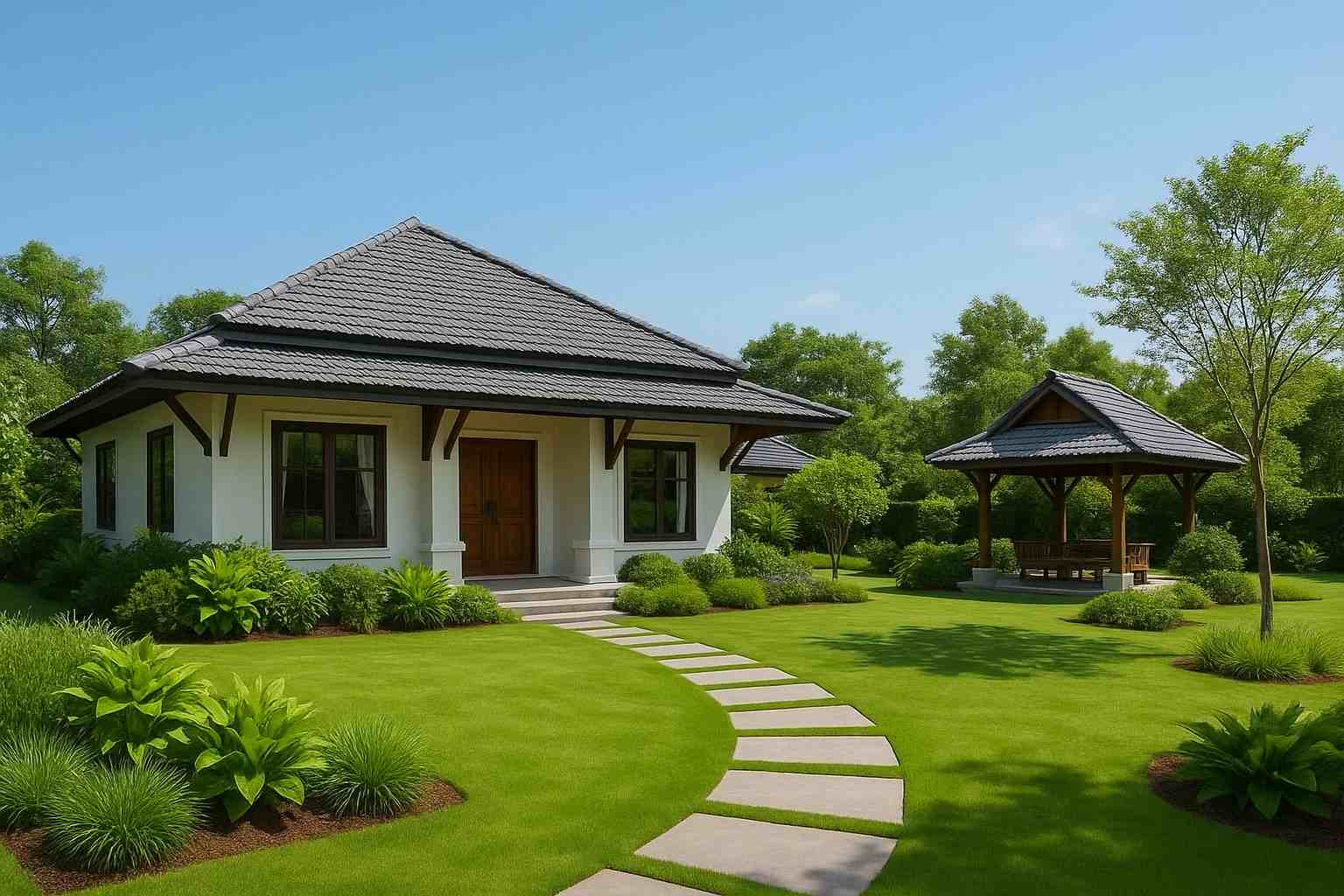 5 Lưu Ý Dành Cho Biệt Thự Sân Vườn Ở Quê: Hơi Thở Của Thiên Nhiên 6 Biệt thự sân vườn mái Thái có chòi nghỉ ngoài trời