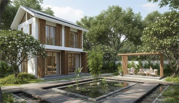 Thiết kế cảnh quan bền vững cho biệt thự có hồ nước