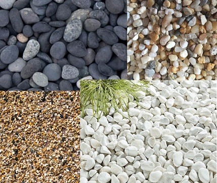 Các loại đá cuội trang trí sân vườn: sỏi trắng, sỏi vàng, sỏi đen, sỏi tự nhiên