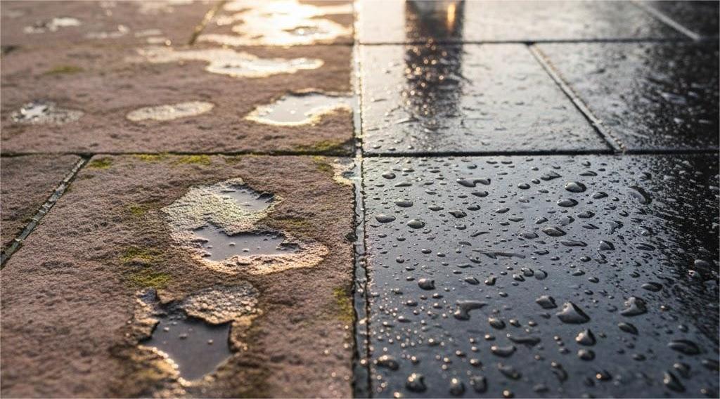 5 Sai Lầm Khi Chọn Đá Lát Ngoài Trời Gia Chủ Dễ Gặp Phải 2 Bề mặt đá lát ngoài trời bị xuống cấp và trơn trượt khi gặp nước