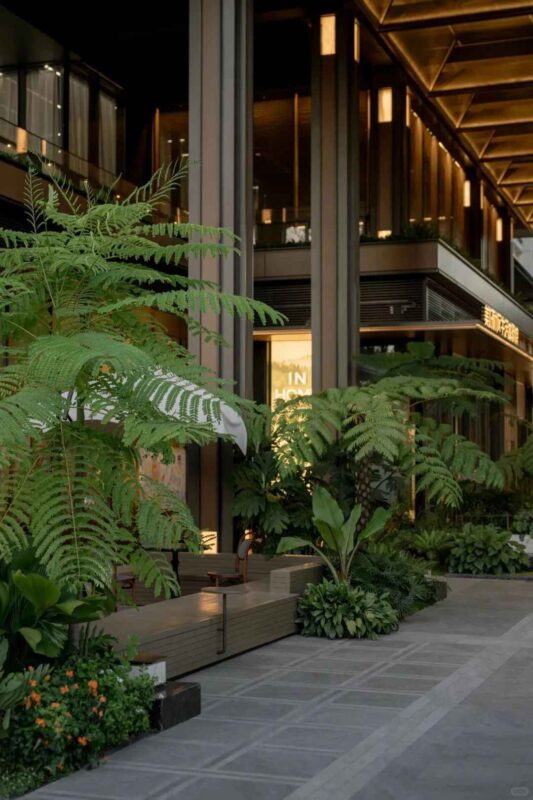 Dự án cảnh quan biệt thự với lối đi đá và suối nước nhẹ nhàng