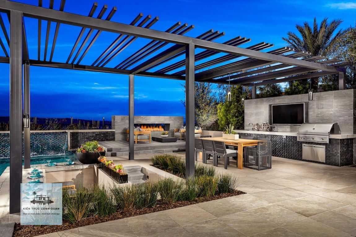 Không gian BBQ ngoài trời biệt thự hiện đại