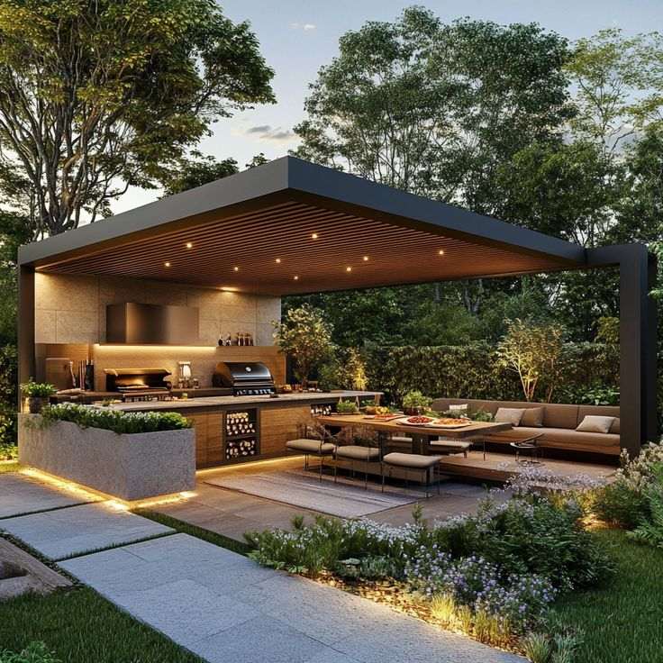 Không gian BBQ ngoài trời sang trọng giữa khu vườn xanh mát