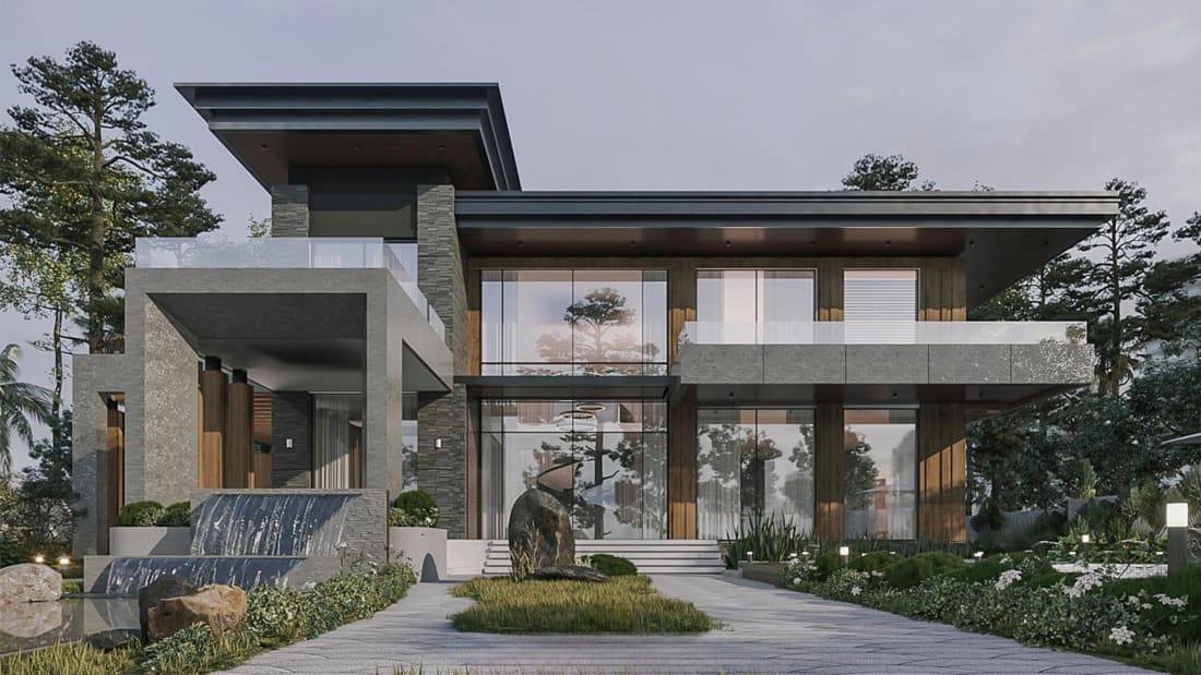 Kích thước biệt thự sân vườn hiện đại hai tầng phong cách sang trọng
