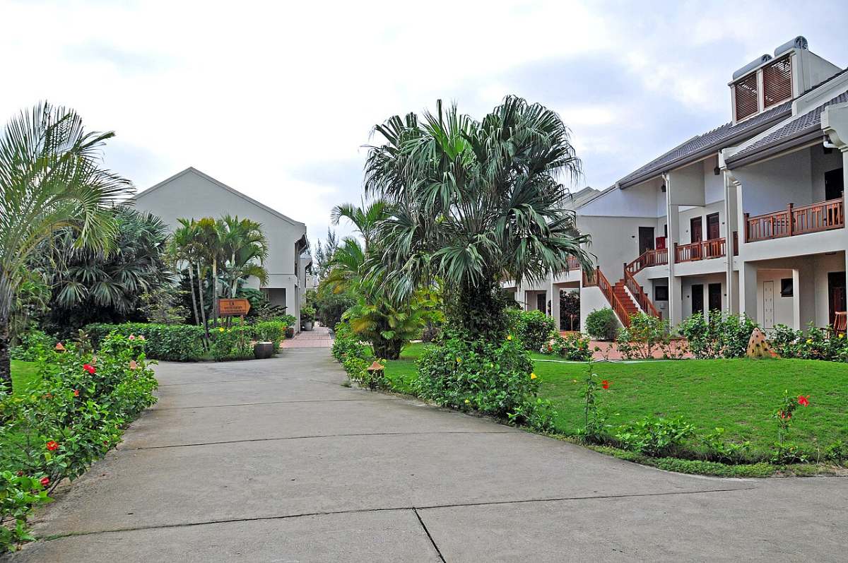 Thiết Kế Sân Vườn Villa Nghỉ Dưỡng: 8 Nguyên Tắc Đẹp Như Resort 2026 5 Lối đi sân vườn villa nghỉ dưỡng uốn lượn giữa thảm cỏ và cây cọ