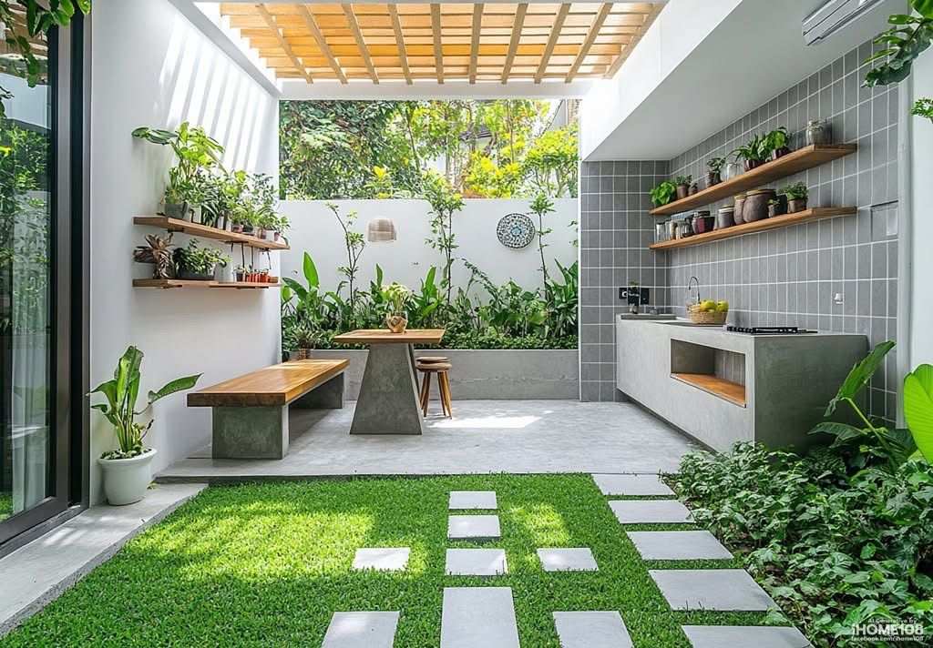 Mẫu Sân Vườn Lát Đá Đẹp: Điểm Nhấn Kiến Trúc Sân Vườn Biệt Thự 2 Mẫu sân vườn lát đá đẹp
