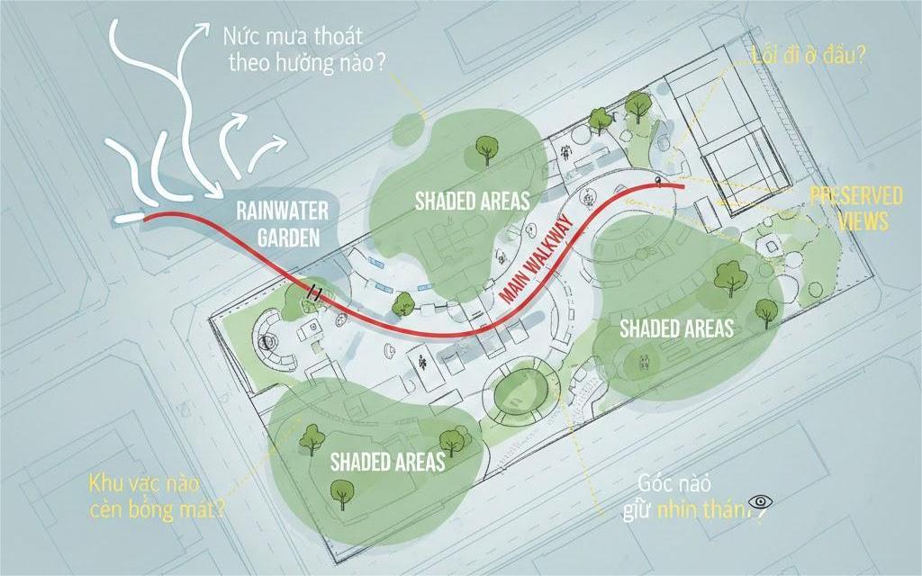 Sơ đồ phối hợp kiến trúc cảnh quan và tổ chức không gian ngoài trời