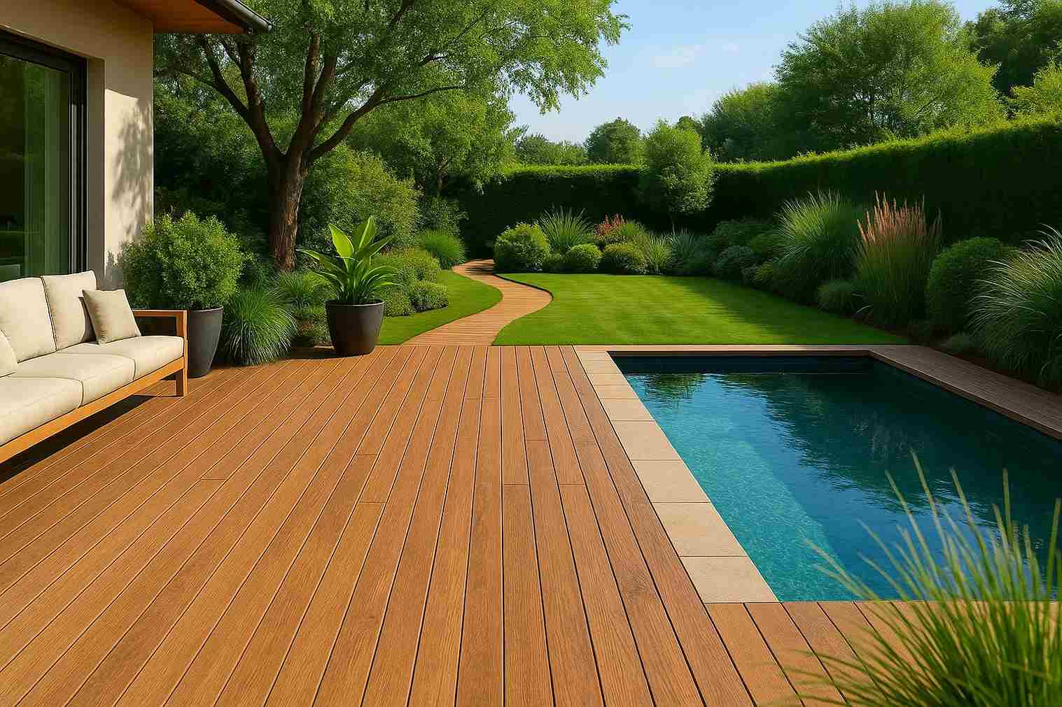 Sàn gỗ ngoài trời kết hợp cảnh quan xanh