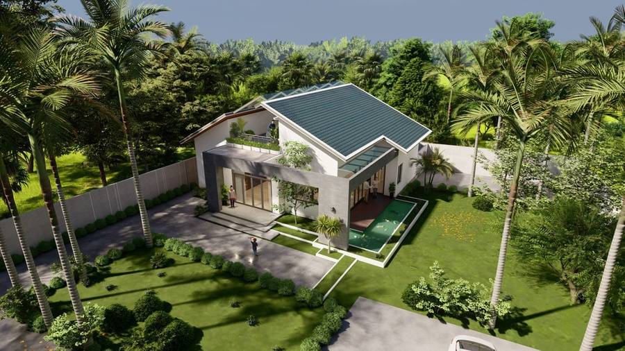 Sân vườn biệt thự mini hiện đại với không gian xanh mát và thoáng đãng