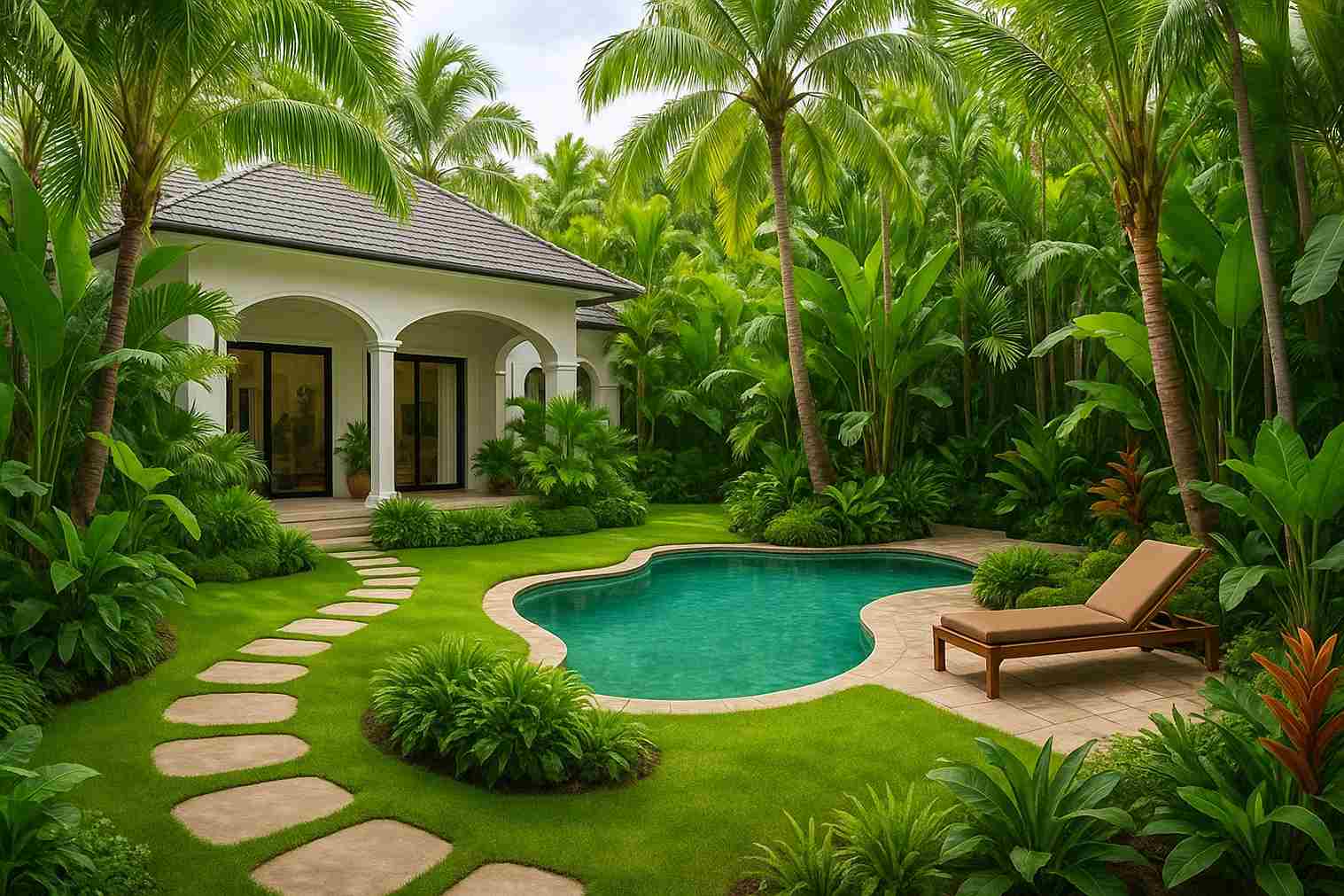 biệt thự phong cách tropical với sân vườn và hồ bơi