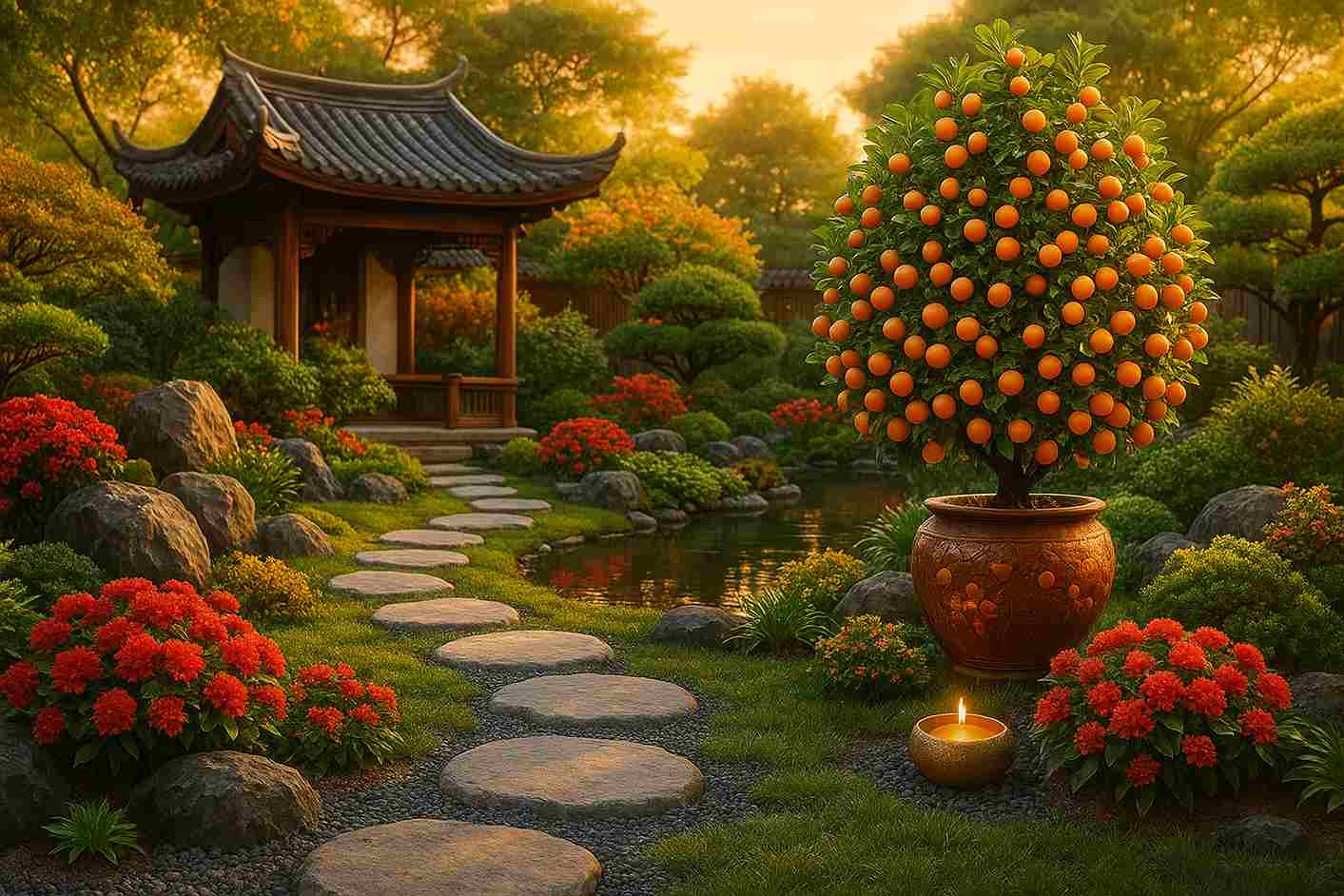 Cây quất cảnh trong sân vườn đón Tết phong thủy