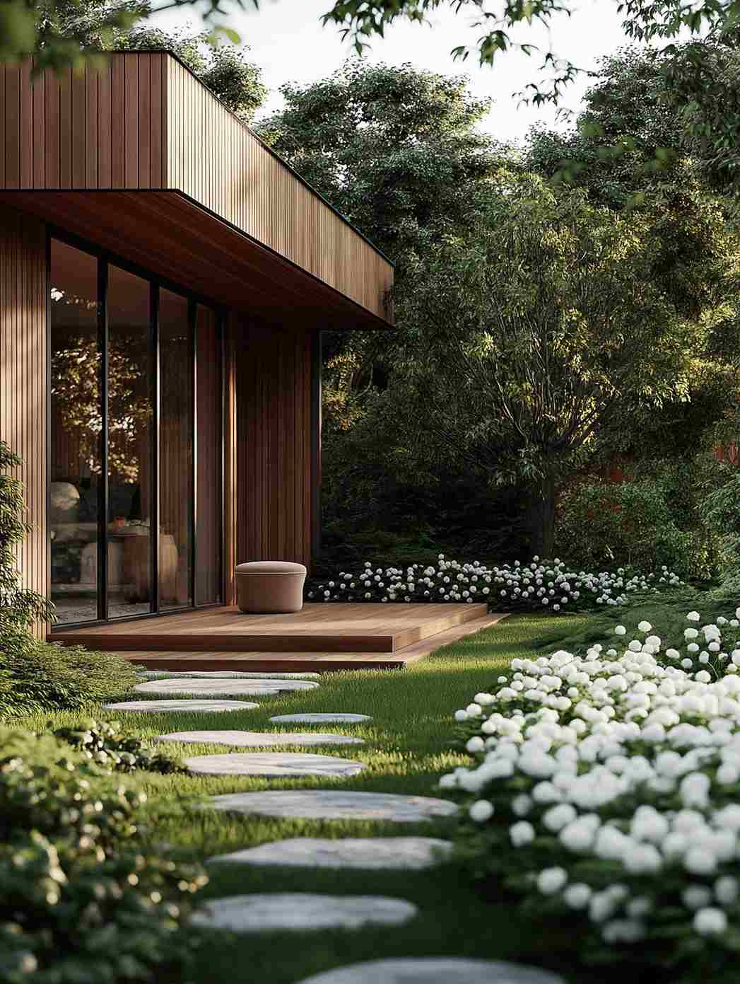 Sân Vườn Tropical – Hơi Thở Nhiệt Đới Trong Biệt Thự Hiện Đại 4 Sân vườn tropical với lối đi đá và vườn hoa trắng tinh tế