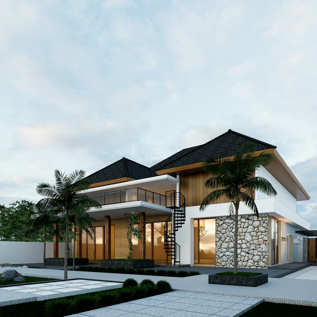 Tropical vs Modern: So Sánh Chi Tiết Và Cách Chọn Phong Cách Nhà Phù Hợp 4 Sân vườn kết hợp phong cách Tropical Modern hài hòa