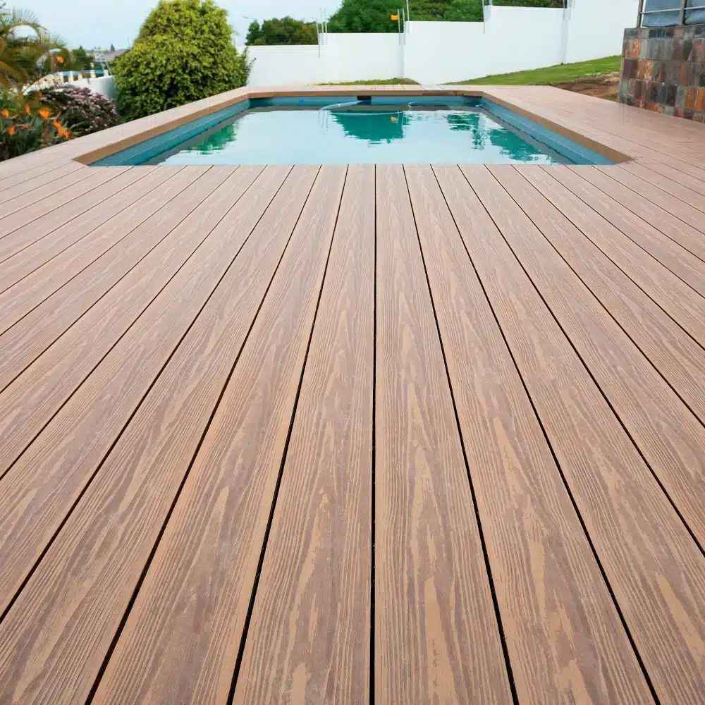 Thi công sàn gỗ nhựa ngoài trời quanh hồ bơi sang trọng