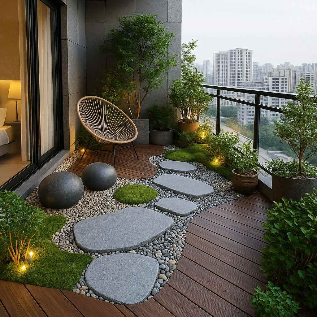 Ban công sáng tạo với thiết kế cảnh quan sân thượng phong cách zen