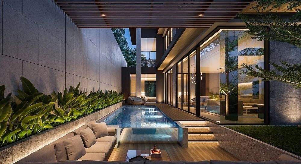 Hồ bơi sân vườn biệt thự phong cách hiện đại