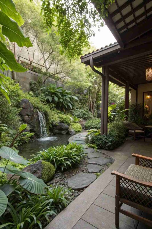 Thiết kế sân vườn đón năm mới với hồ nước và không gian thiền