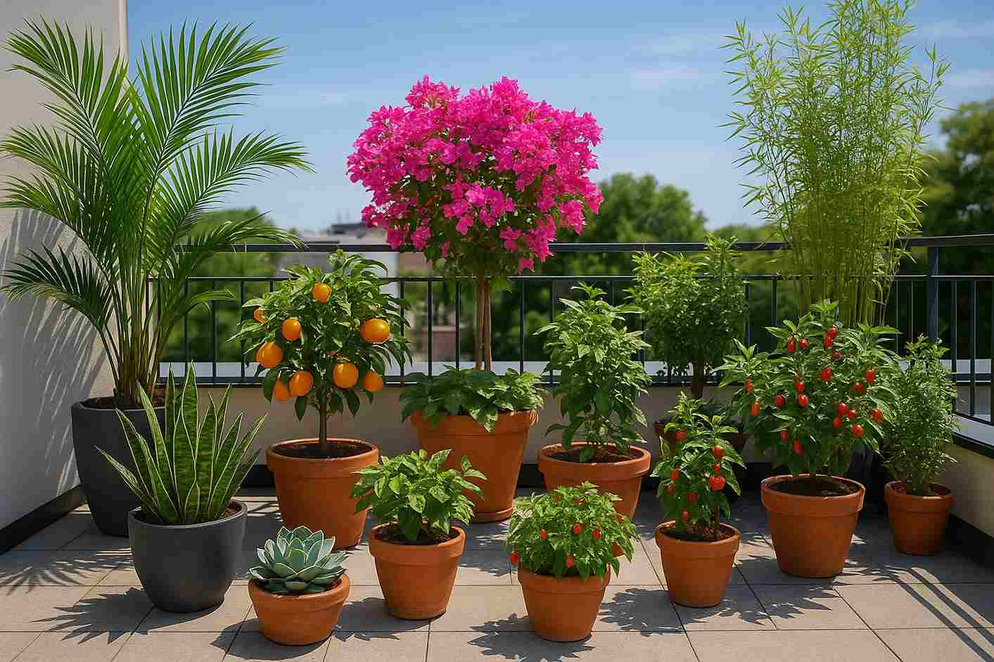 Thiết Kế Sân Vườn Sân Thượng Tạo Cảnh Quan Xanh Và Không Gian Sống 3 Thiết kế sân vườn sân thượng với cây cảnh và hoa giấy