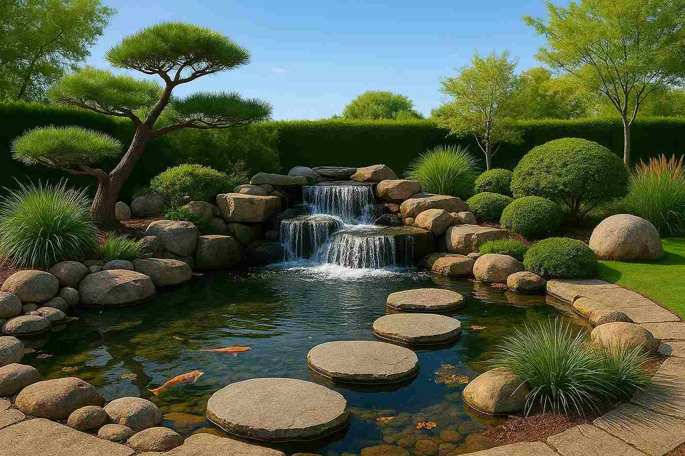 Tiểu cảnh phong thủy hồ cá koi sân vườn