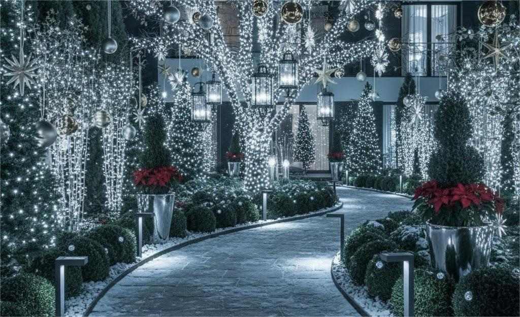 Trang trí sân vườn Giáng Sinh phong cách sang trọng hiện đại