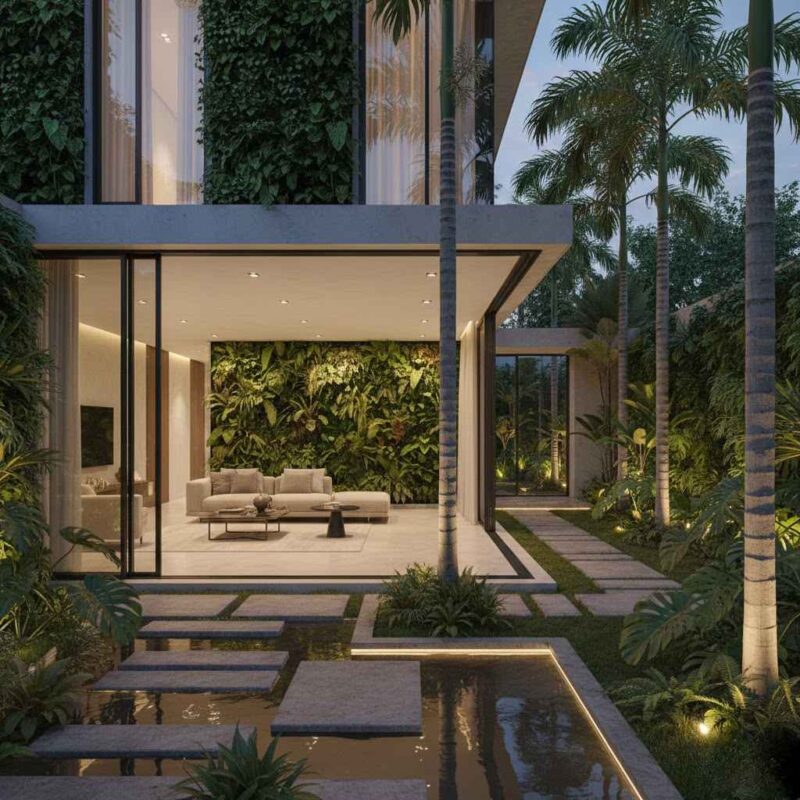 Xu Hướng Tropical Hiện Đại 2026 Cho Biệt Thự Thượng Lưu 2 Không gian sinh hoạt ngoài trời theo phong cách tropical hiện đại 2026