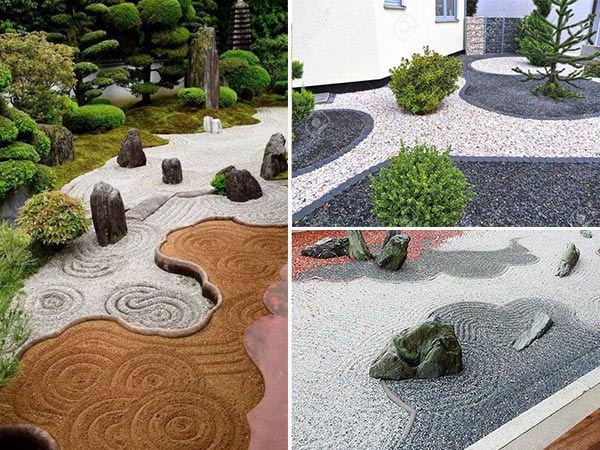 Đá Cuội Và Sỏi Trang Trí: Bí Mật Nhỏ Làm Nên Cảnh Quan Lớn 2 Thiết kế vườn thiền Nhật Bản sử dụng đá cuội và sỏi trang trí vẽ sóng, tạo nhịp điệu cảnh quan và cảm giác tĩnh lặng cho không gian thiền định ngoài trời.