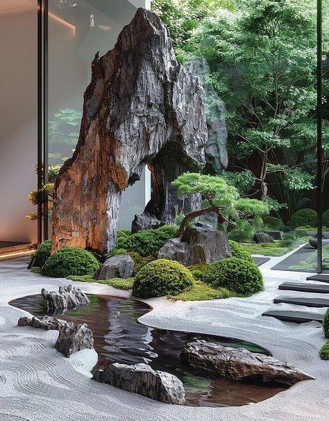 Vườn Tối Giản - Nghệ Thuật Sống Giữa Không Gian Đương Đại 4 Vườn tối giản kiểu Nhật với đá và bonsai tinh tế
